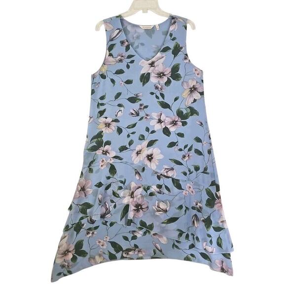 Soft Surroundings~Size M~Blue Floral Sleeveless Lined Summer Dress Asymmetrical. - Picture 1 of 16
